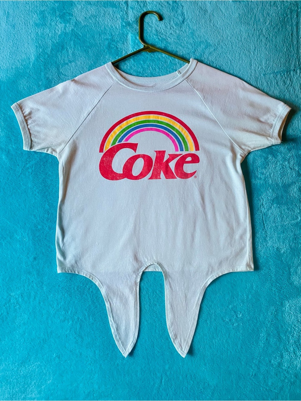 Vintage Style Coca-Cola Rainbow T-Shirt. Juniors Summer Crop Top Size XS 🌈